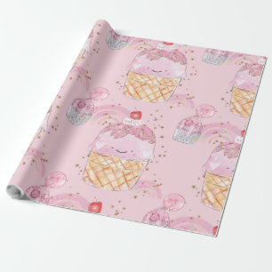 Kawaii Cute Cakes with Cherries – Pastel Purple Wrapping Paper