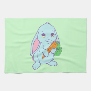 Kawaii Cute Cartoon Bunny Rabbit Carrot Tea Towel