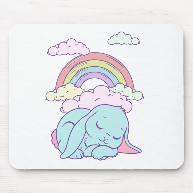 Kawaii Cute Cartoon Bunny Rabbit Rainbow Mouse Pad (Front)