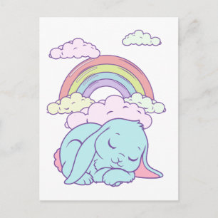 Kawaii Cute Cartoon Bunny Rabbit Rainbow Postcard