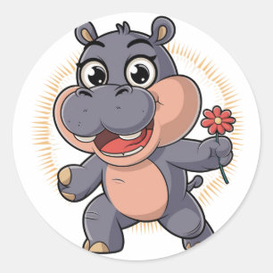 Kawaii Cute Cartoon Moo Deng Hippo Classic Round Sticker