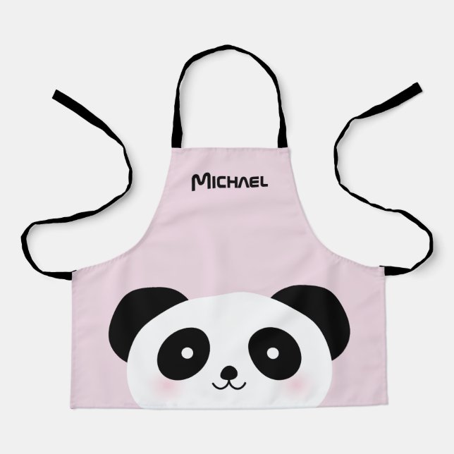 Kawaii Cute Cartoon Panda Bear Custom Name Apron (Front)