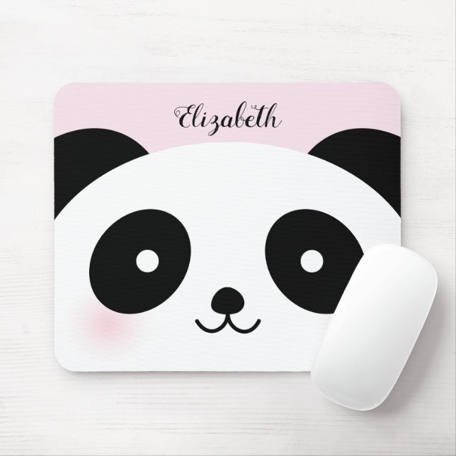 Kawaii Cute Cartoon Panda Bear Custom Name Pink Mouse Pad (With Mouse)