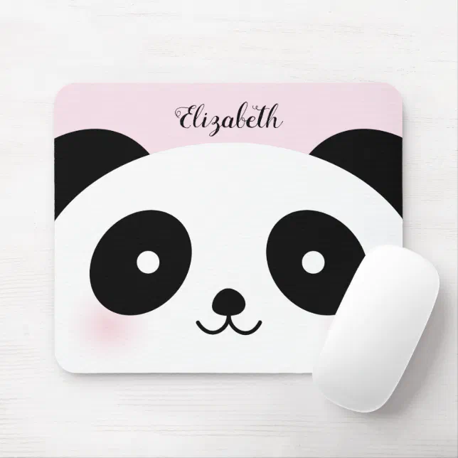 Kawaii Cute Cartoon Panda Bear Custom Name Pink Mouse Pad | Zazzle