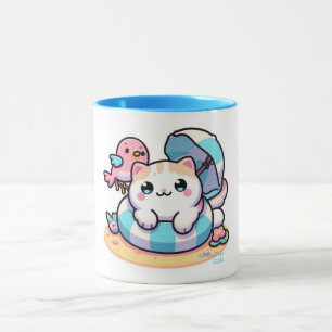 kawaii cute cat at beach book mug