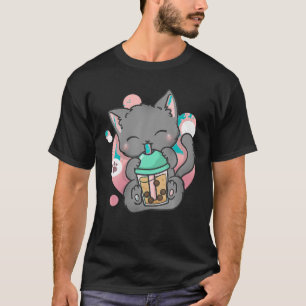 Kawaii Cute Cat Boba Bubble Milk Tea Anime Girls T T-Shirt