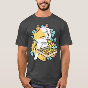 Kawaii Cute Cat Eating Pizza  T-Shirt