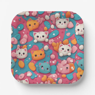 Kawaii Cute Cat Pattern Print Paper Plates