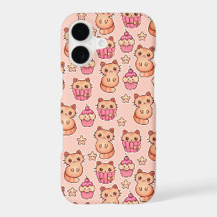 Kawaii Cute Cats and Cupcakes Pink Pattern