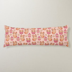 Kawaii Cute Cats and Cupcakes Pink Pattern Body Cushion