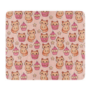 Kawaii Cute Cats and Cupcakes Pink Pattern Cutting Board