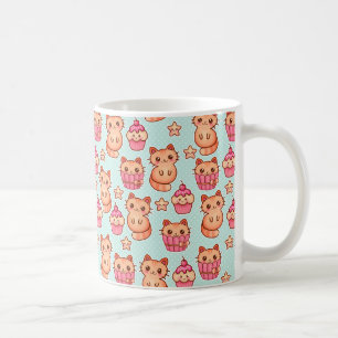 Kawaii Cute Cats Cupcakes Pink and Blue Pattern Coffee Mug