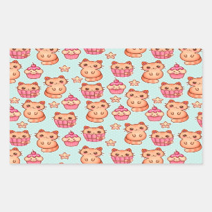 Kawaii Cute Cats Cupcakes Pink and Blue Pattern Rectangular Sticker
