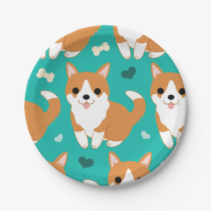 Kawaii Cute Corgi dog simple illustration pattern Paper Plate