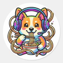 Kawaii Cute Corgi Gamer Eating Ramen Badge