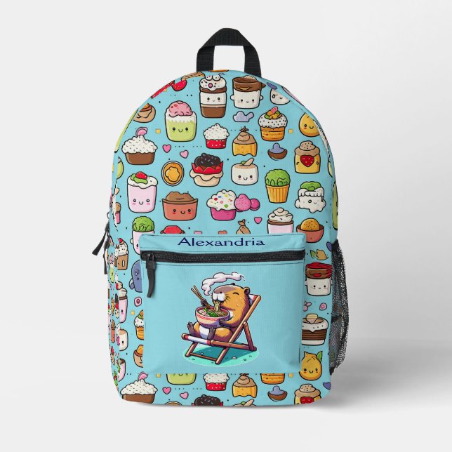 Kawaii Cute Custom Ramen Printed Backpack (Front)