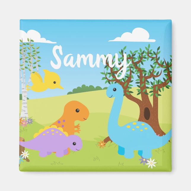 Kawaii Cute Dinosaur Friends Kids Nursery Magnet (Front)