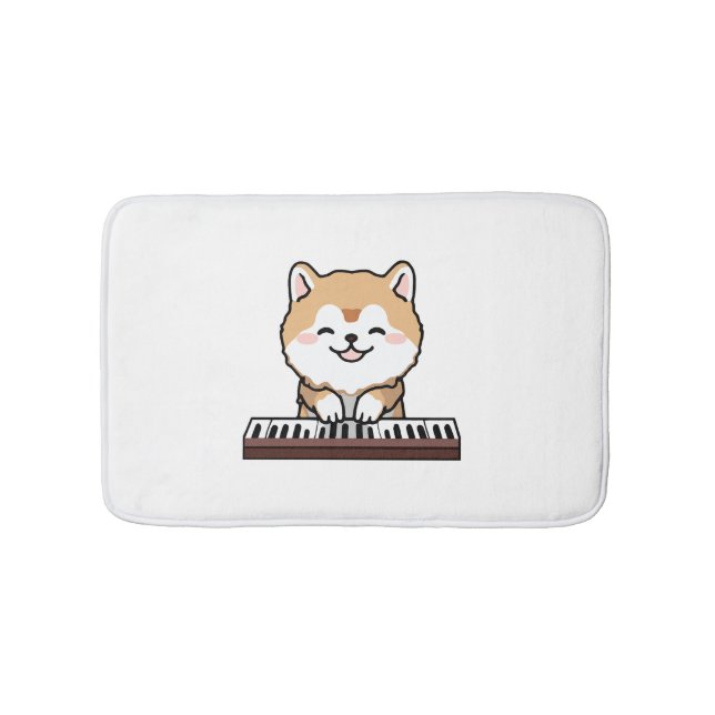 Kawaii Cute Dog Playing Piano Keyboard Bath Mat (Front)