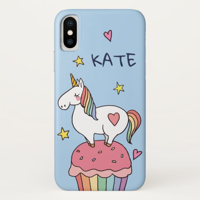 Kawaii Cute Doodle Rainbow Unicorn and Stars. Case-Mate iPhone Case (Back)