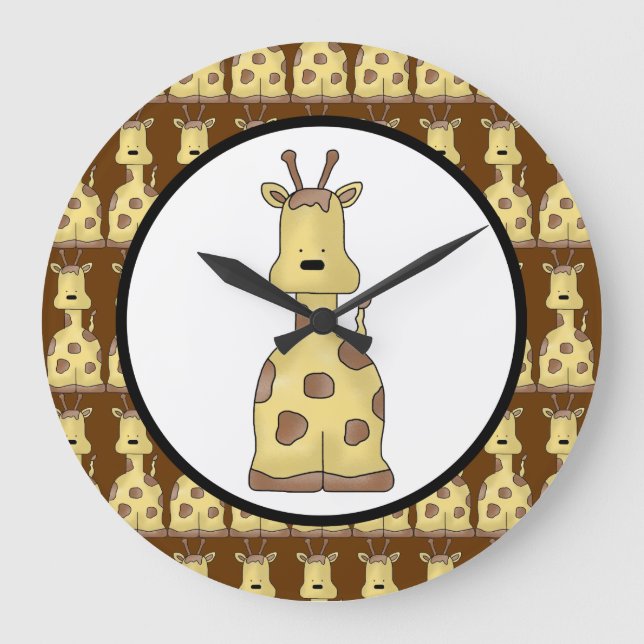 Kawaii Cute Friendly Cartoon Baby Giraffe Wild Art Large Clock (Front)
