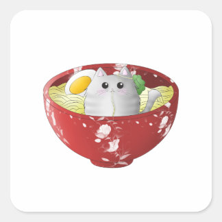 Kawaii cute funny japanese anime cat in a noodles square sticker