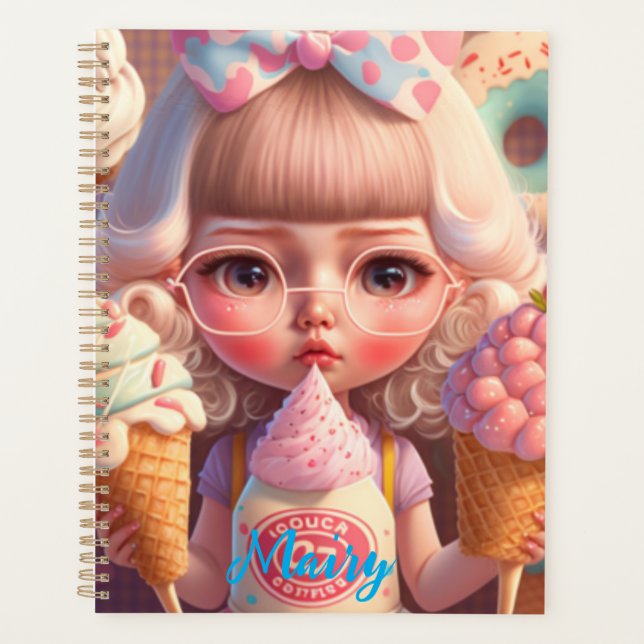 Kawaii cute girl with ice creams       notebook planner (Front)