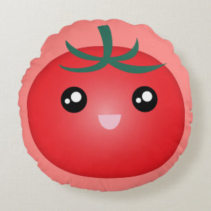 Kawaii Cute Happy Face Tomato Emoji Cartoon Round Cushion