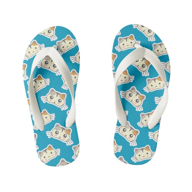 Kawaii Cute Happy Little Kitty Kitten. Kid's Thongs (Footbed)
