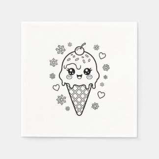 Kawaii cute ice cream cone colouring napkin