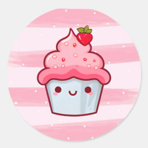Kawaii cute Japanese pink cartoon cupcake food Classic Round Sticker