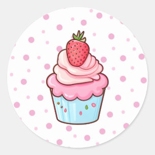 Kawaii cute Japanese pink cartoon cupcake food Classic Round Sticker