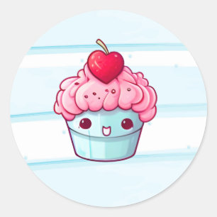 Kawaii cute Japanese pink cartoon cupcake food Classic Round Sticker
