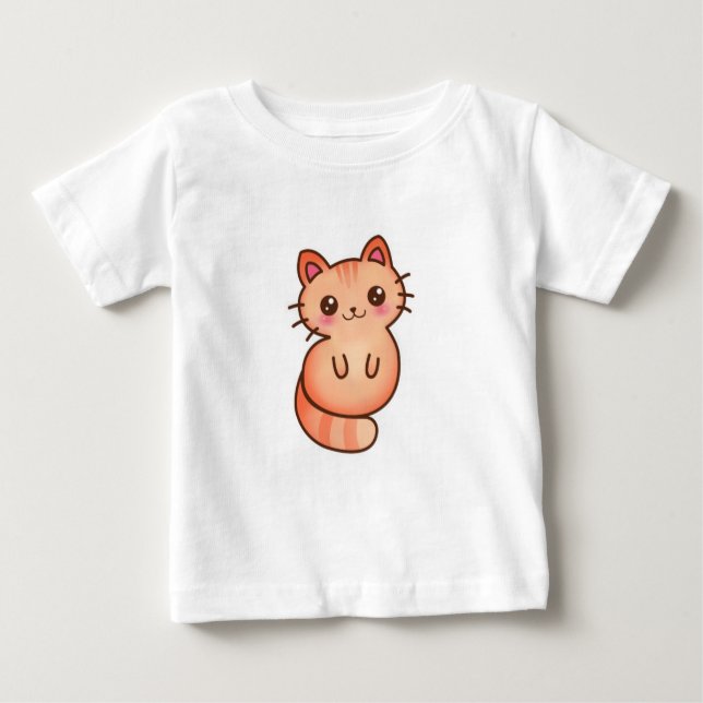 Kawaii Cute Orange Cat Illustration Baby T-Shirt (Front)