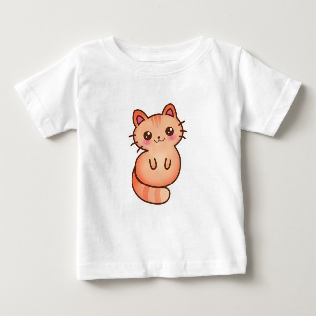 Kawaii Cute Orange Cat Illustration Baby T-Shirt (Front)