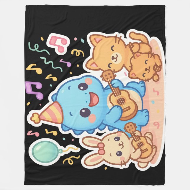Kawaii Cute Party Collection – Dino & Friends Fleece Blanket (Front)