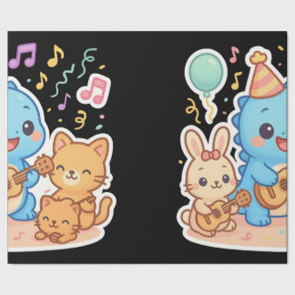 Kawaii Cute Party Collection – Dino & Friends Wrapping Paper