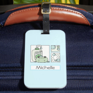 Kawaii Cute Pastel Frog with Bubbles Luggage Tag