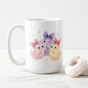 Kawaii Cute Pastel Ghosts with Bows Coffee Mug