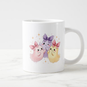Kawaii Cute Pastel Ghosts with Bows Large Coffee Mug