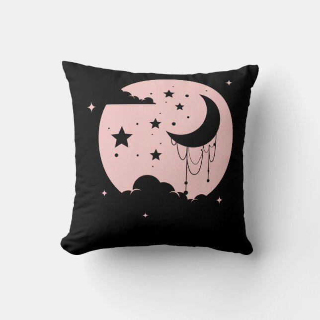 Kawaii Cute Pastel Goth Moon Cushion (Front)