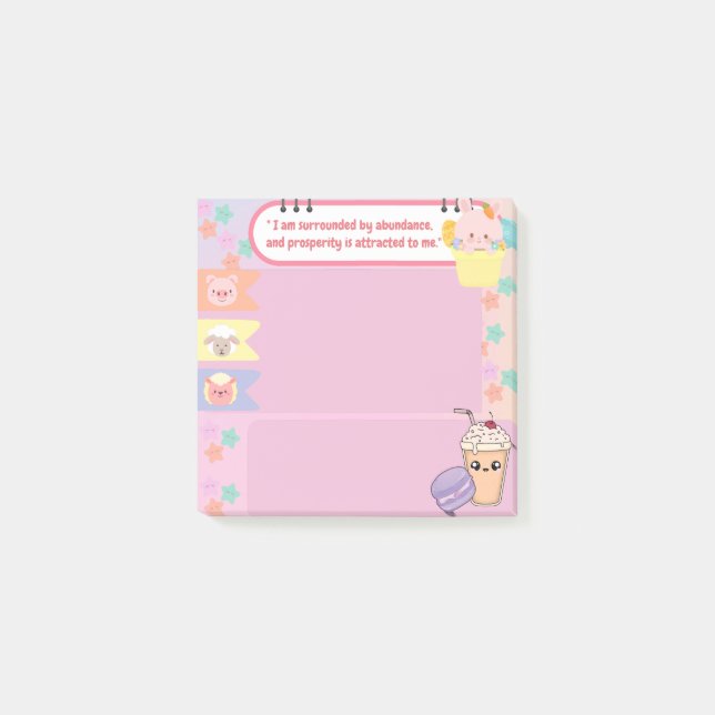 Kawaii Cute Pink and Purple Motivational Post-it Notes (Front)