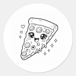 Kawaii cute pizza slice colouring classic round sticker