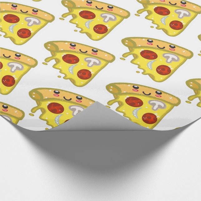 Kawaii Cute Pizza Slice with Pepperoni  Wrapping Paper (Corner)
