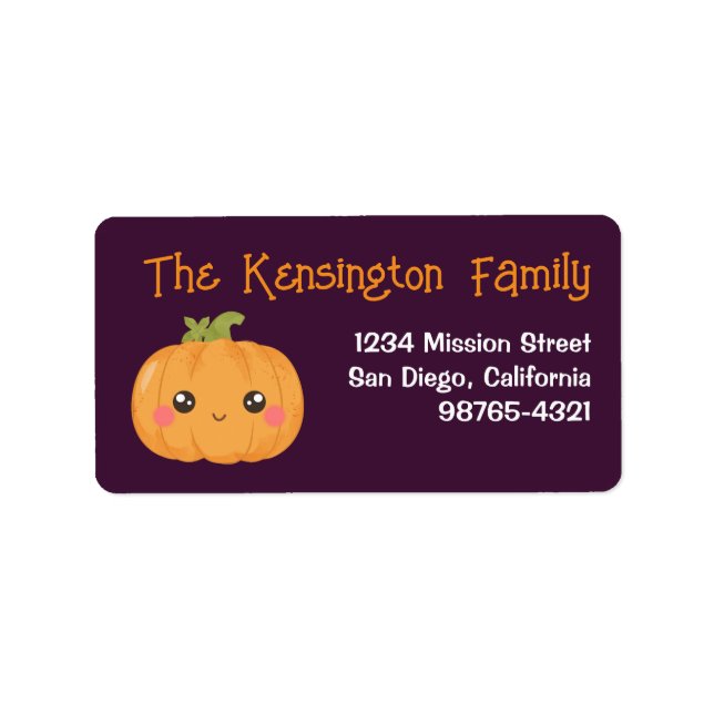 Kawaii Cute Pumpkin Custom Halloween Fall Address Label (Front)