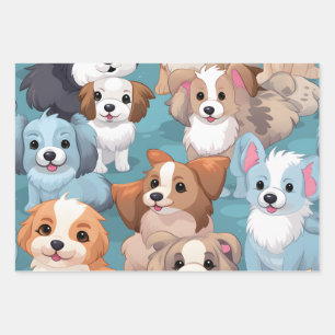 Kawaii Cute Puppies Wrapping Paper Sheet