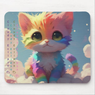 Kawaii Cute Rainbow Kitten Upon a Cloud Mousepad