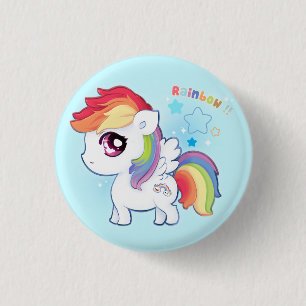 Kawaii cute rainbow pony with sparkle stars 3 cm round badge