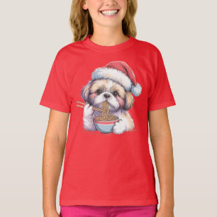 Kawaii Cute Santa Shih Tzu Eating Ramen T-Shirt