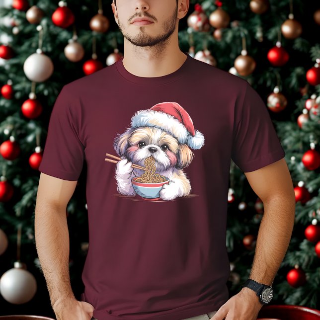 Kawaii Cute Santa Shih Tzu Eating Ramen T-Shirt (Creator Uploaded)