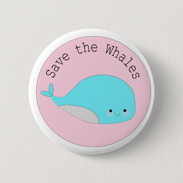 Kawaii cute Save the whales button (Front)